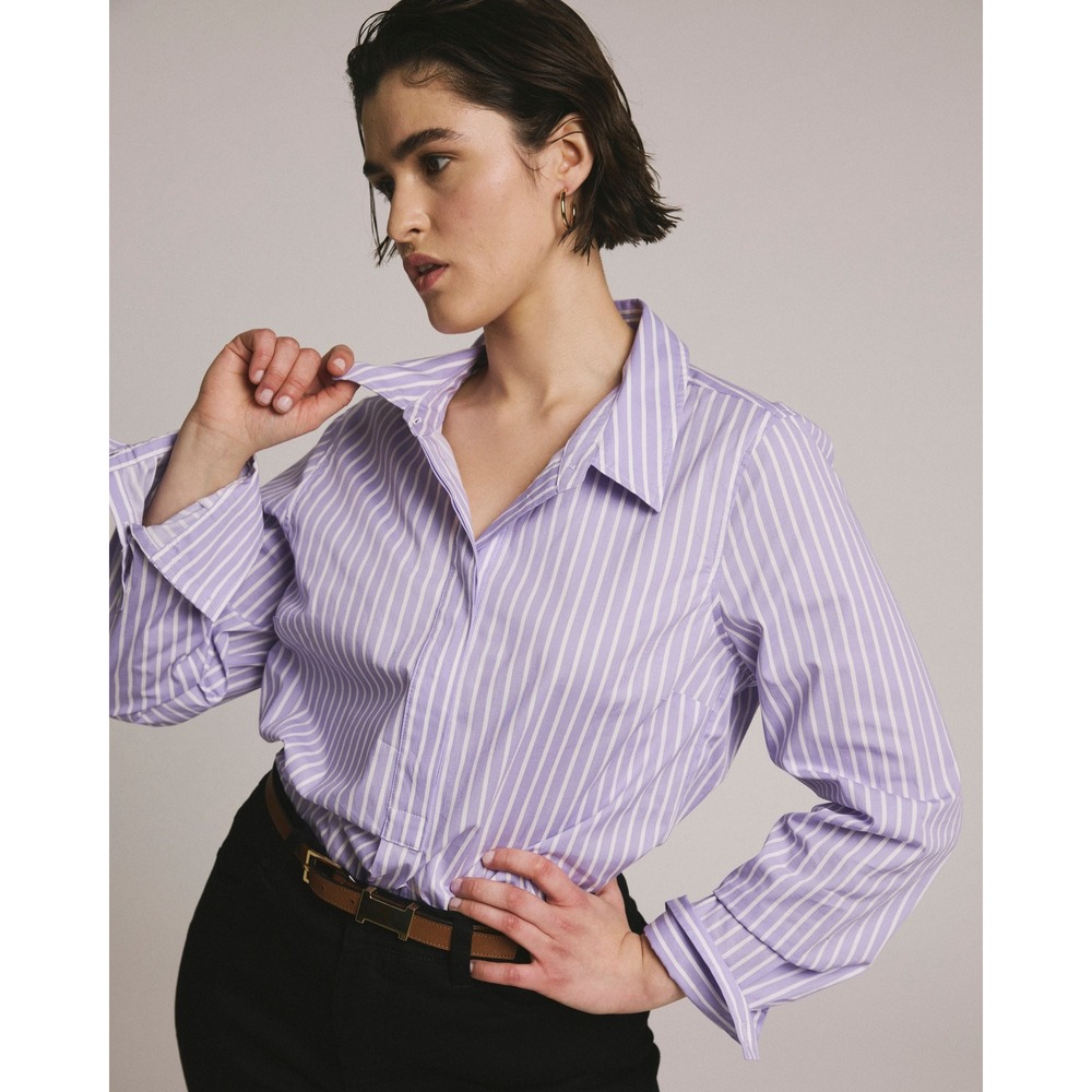 Universal Standard Elbe Popover Shirt Lavender White Stripe Small 14-16